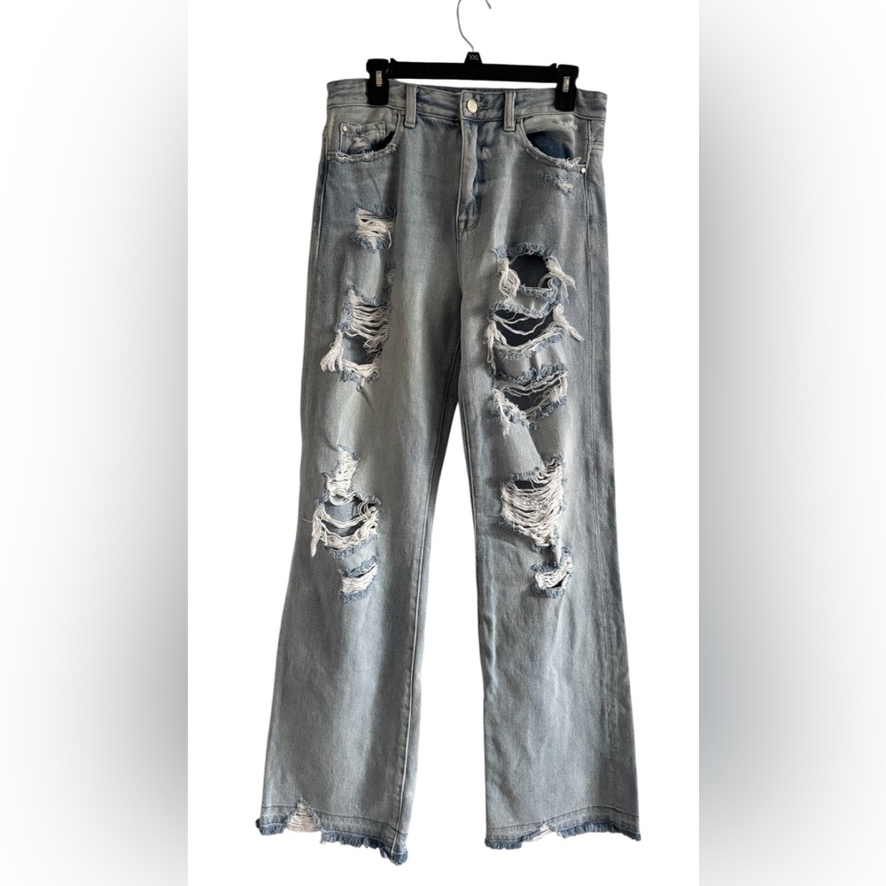 Petra 153 Light Wash Distressed Wide-Leg Frayed Hem Women’s Jeans Size 7 / 27 - Picture 2 of 9